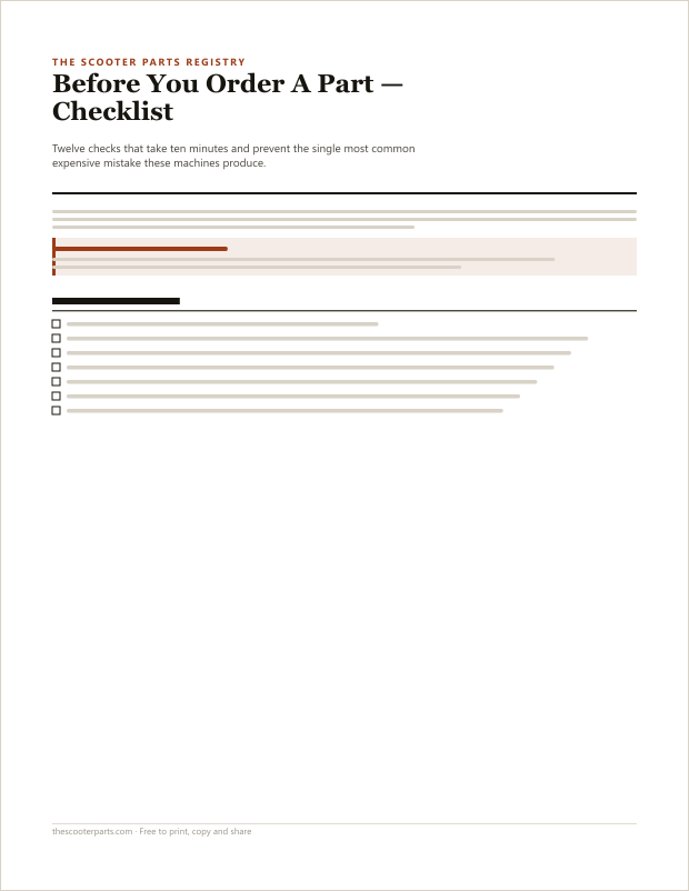 Preview of the first page of the Before You Order A Part — Checklist printable