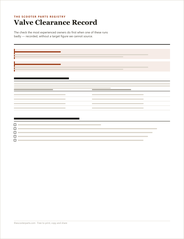 Preview of page one of Valve Clearance Record