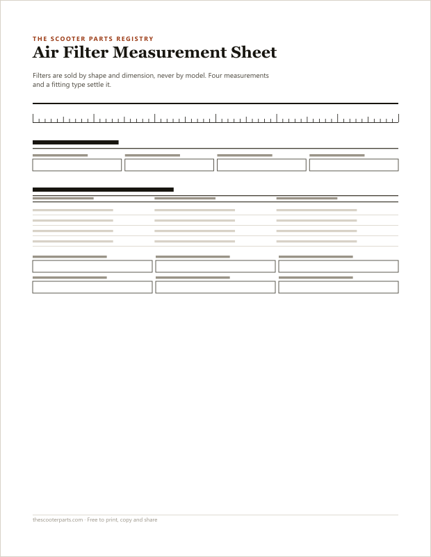 Preview of page one of Air Filter Measurement Sheet