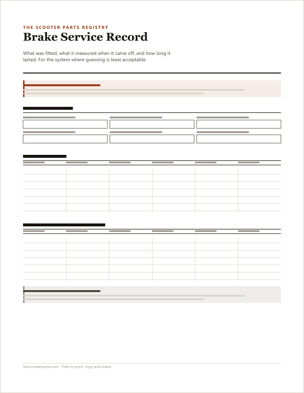 Preview of page one of Brake Service Record