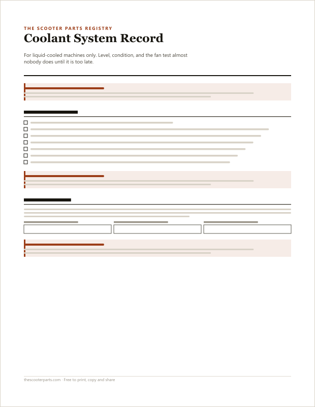 Preview of page one of Coolant System Record
