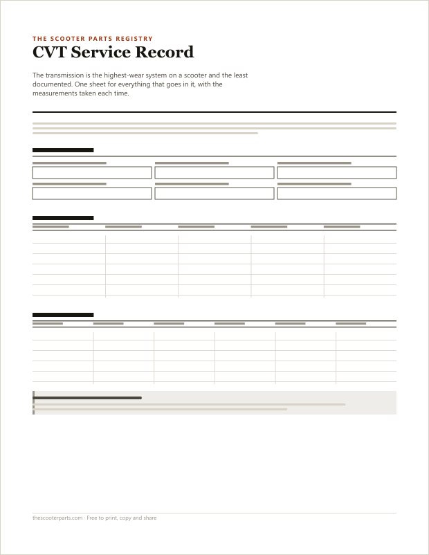 Preview of page one of CVT Service Record