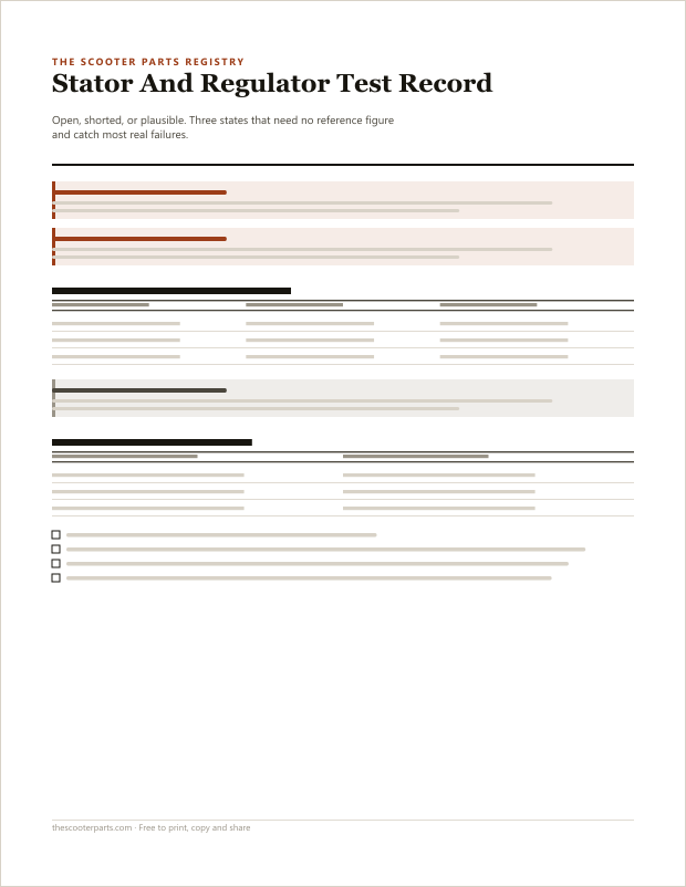 Preview of page one of Stator And Regulator Test Record