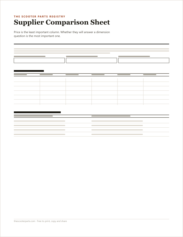 Preview of page one of Supplier Comparison Sheet