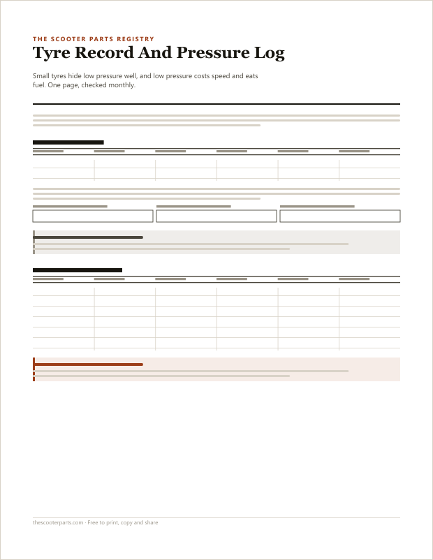Preview of page one of Tyre Record And Pressure Log